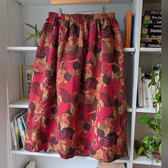 Vintage Handmade Midi Skirt Floral Patterned Size Large 70's Boho Twee Whimsi - Picture 3 of 5